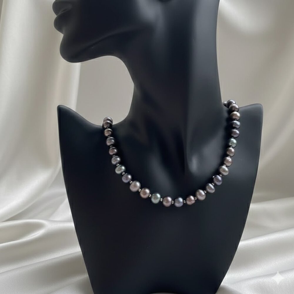 Vintage Genuine Baroque Black Pearl Necklace